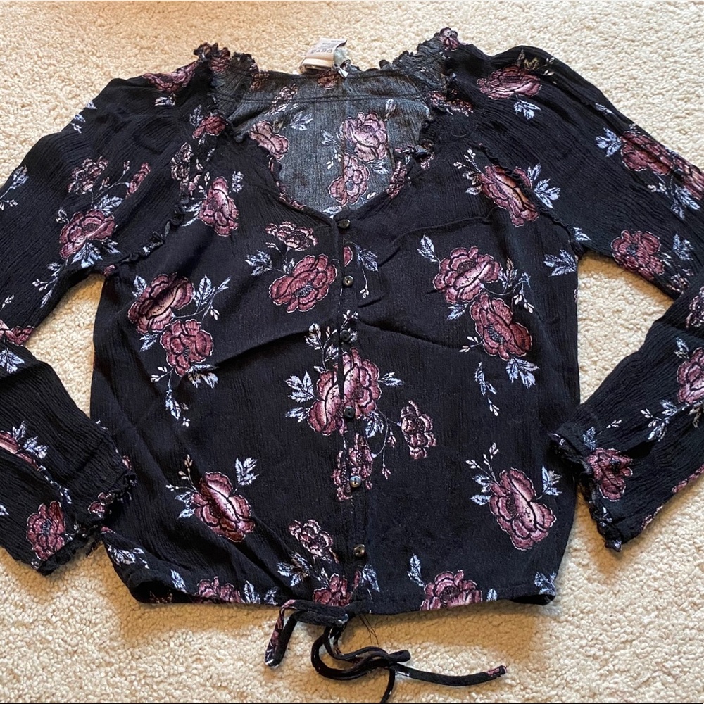 Black floral blouse